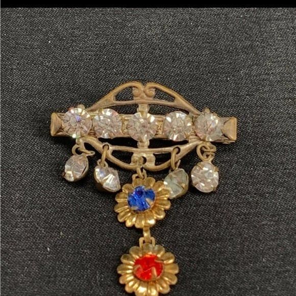 Vintage unique glass rhinestone gold tone and silver tone brooch - Picture 6 of 10